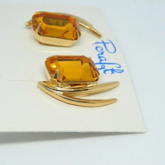 Pcraft Topaz Glass Rhinestone Gold Tone Modernist - Picture 3 of 5